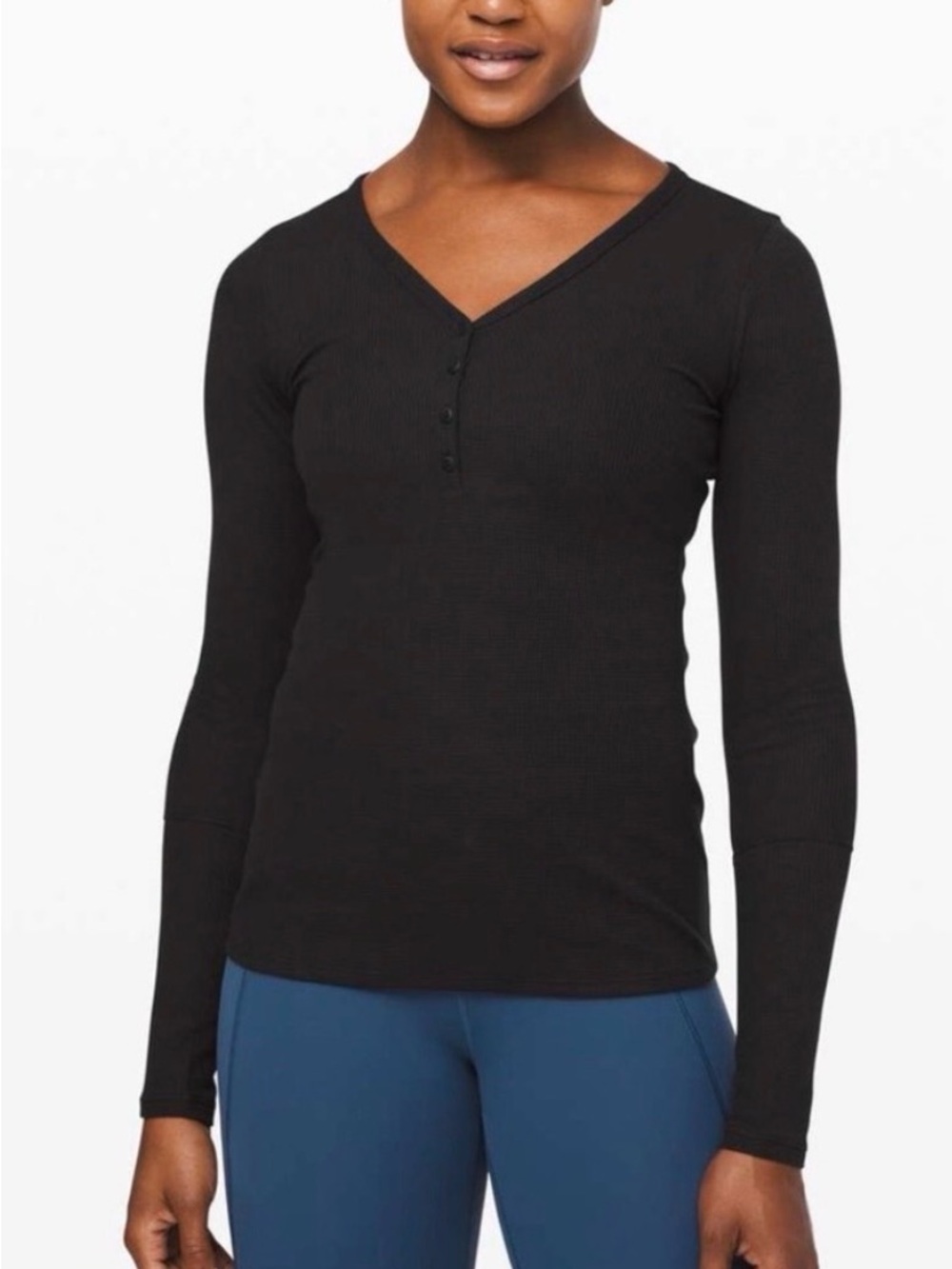 Lululemon Close Call Black Long-Sleeve V-Neck Henley Top - Women